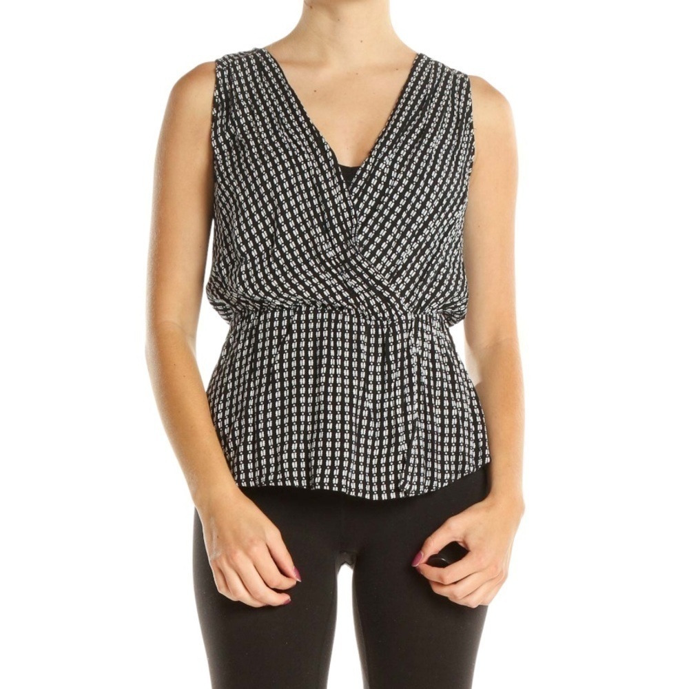 Chelsea28 Black White Printed All Day Wear Blouse Small